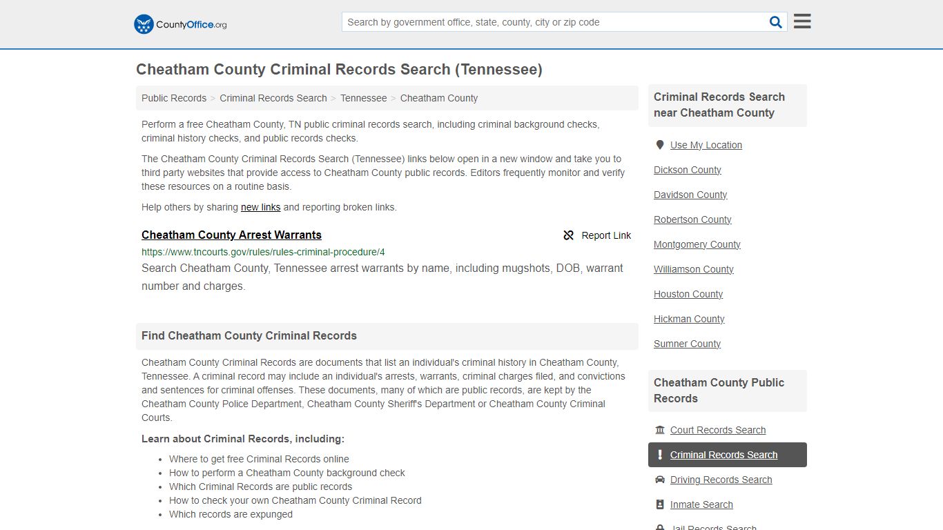 Cheatham County Criminal Records Search (Tennessee) - County Office