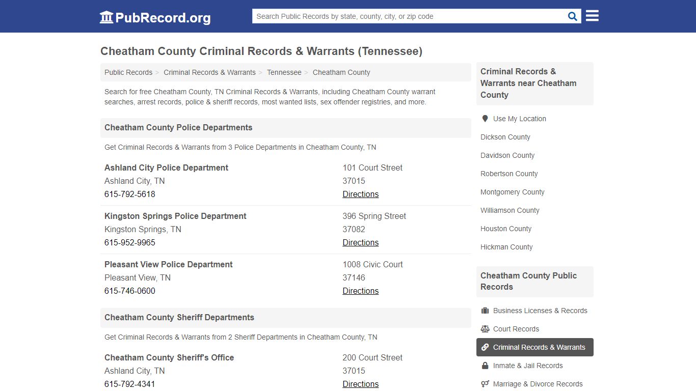 Cheatham County Criminal Records & Warrants (Tennessee)